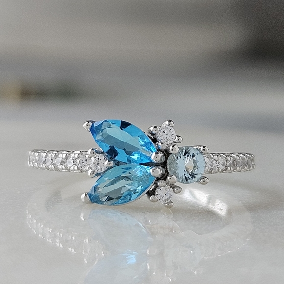 Blue Aquamarine Swarovski crystal ring, 925 Sterling Silver - Picture 2 of 7